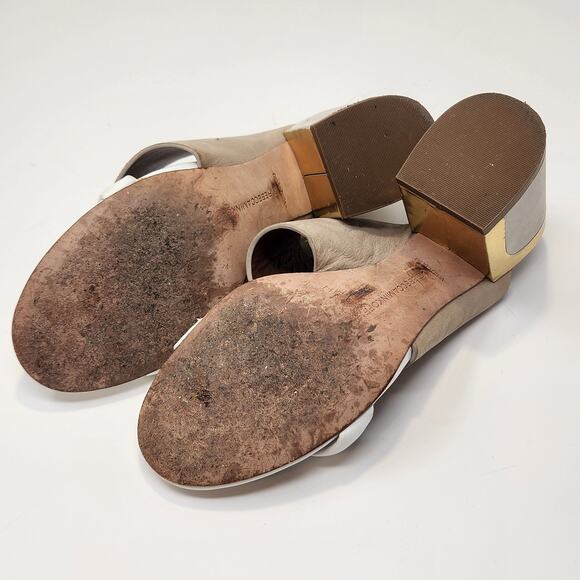 Rebecca Minkoff White Brown Metallic Leather Suede Mule Sandals Heels Size 7 M - Picture 11 of 11